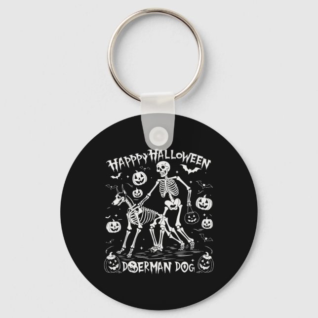 Chaveiro Halloween Skeleton Walking Doberman Dog (Frente)