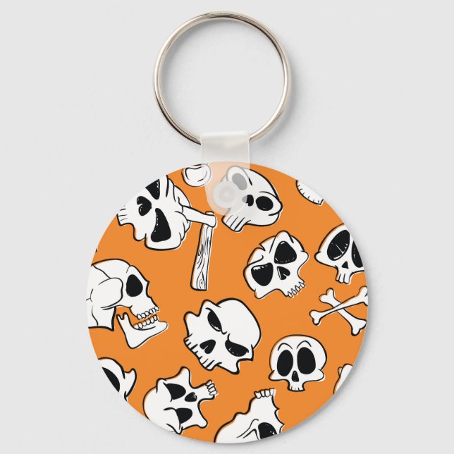 Chaveiro Halloween Skulls Bones Doodle Patterno (Frente)