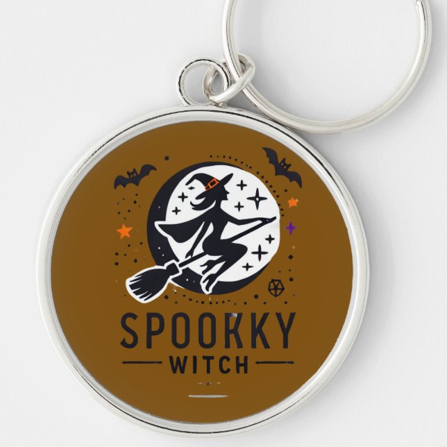 Chaveiro Halloween Spooky Witch Design - Voando na Broom (Frente)