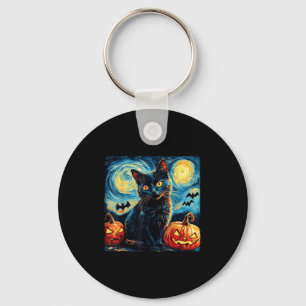 Chaveiro Halloween Van Gogh Noite Estrelada Gato Preto Abób