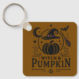 Chaveiro Halloween Witch Hat e Pumpkin Design Magic Art