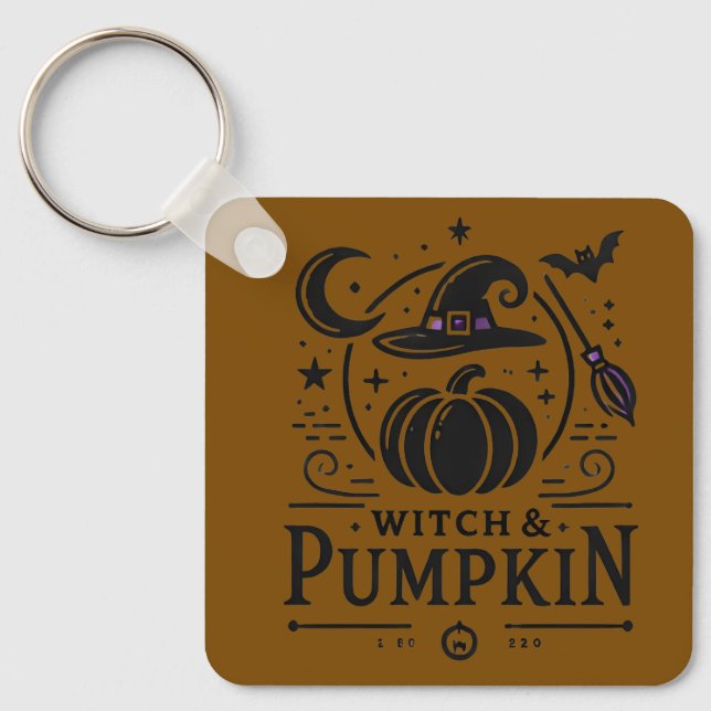 Chaveiro Halloween Witch Hat e Pumpkin Design Magic Art (Frente)