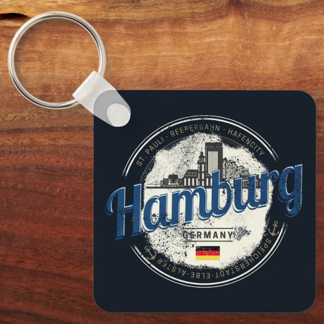 Chaveiro Hamburg Skyline Alemanha Vintage Holiday Souvenir (Frente)