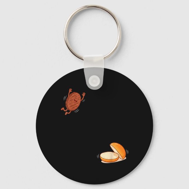 Chaveiro Hamburger engraçado pulando para dentro do pão Ham (Frente)