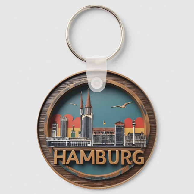Chaveiro Hamburgo Alemanha Skyline - Círculo de Vintagem Ci (Frente)