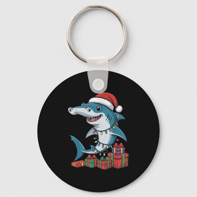 Chaveiro Hammerhead Shark Santa Hat Marinho Engraçado de Na (Frente)