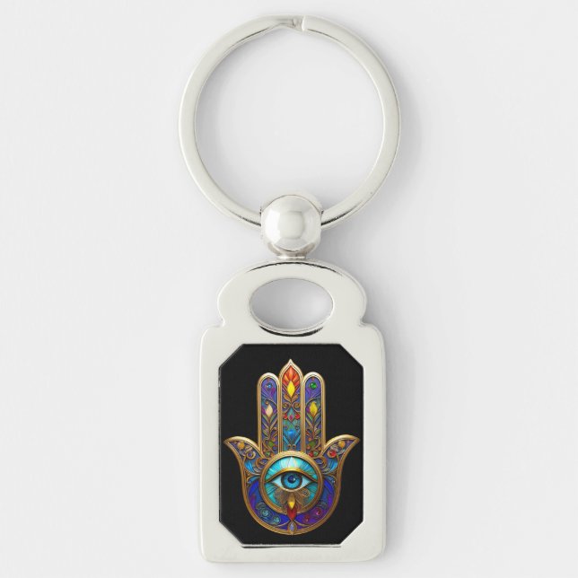 Chaveiro Hamsa Colorido Dourado Terceiro Olho Turquesa Safi (Frente)