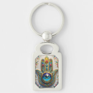 Chaveiro Hamsa do Terceiro Olho Azul-Verde com Filigrana Co
