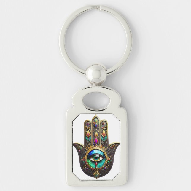 Chaveiro Hamsa Marrom Colorido Ouro Arco-íris Terceiro Olho (Frente)