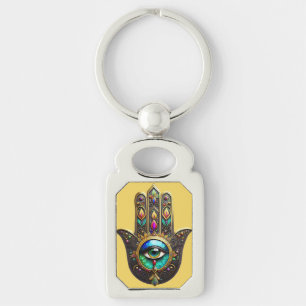 Chaveiro Hamsa Marrom Colorido Ouro Arco-Íris Terceiro Olho