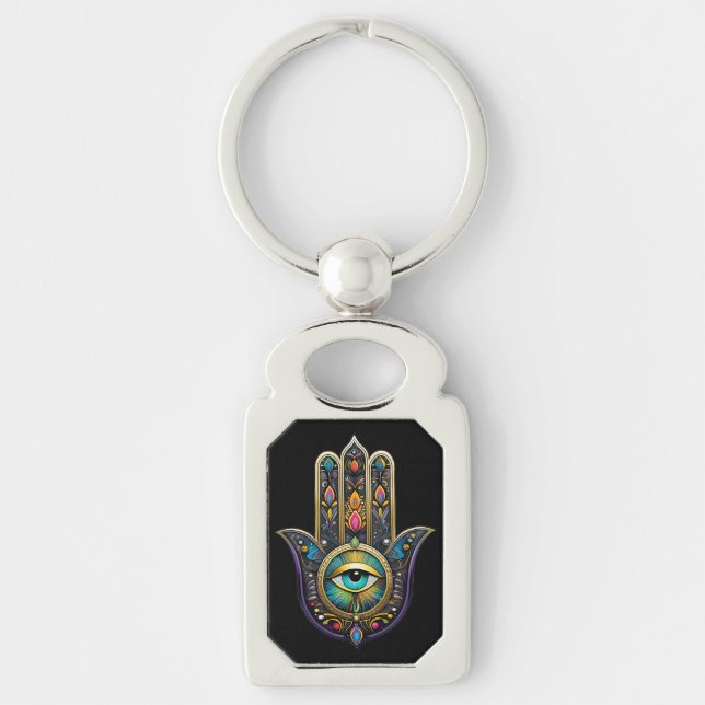 Chaveiro Hamsa Preto Colorido com Terceiro Olho Turquesa (Frente)