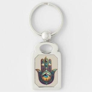 Chaveiro Hamsa Violeta Dourado Turquesa com Terceiro Olho T