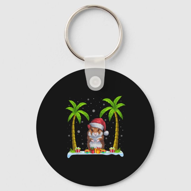 Chaveiro Hamster Santa Hat Palm Tree Beach Pajama (Frente)