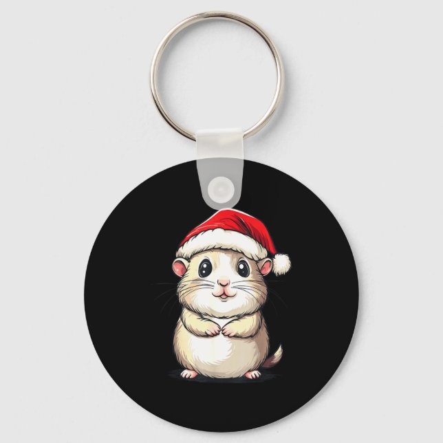 Chaveiro Hamster Santa Hat Pet Lover Boys Girls Kids Christ (Frente)