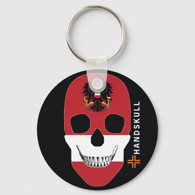 Chaveiro HANDSKULL Áustria,Crânio feliz,Bandeira da Áustria (Frente)