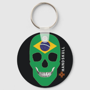 Chaveiro HANDSKULL Brasil,Crânio feliz,bandeira do Brasil