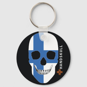 Chaveiro HANDSKULL Finlândia,crânio feliz,bandeira da Finlâ