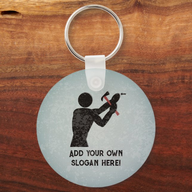 Chaveiro Handyman - DIY Cara com martelo - Adicionar nome/t (Frente)