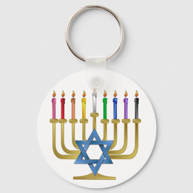 Chaveiro Hanukkah Rainbow Candles Dourados Menorah (Frente)