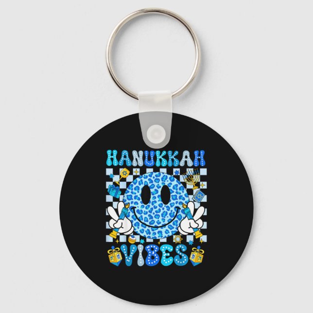 Chaveiro Hanukkah Vibes Groovy Smile Face Jewish Holiday Ch (Frente)