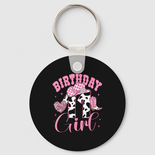 Chaveiro Happy 11th Birthday Girl Outfit Rodeo Western Cowg (Frente)