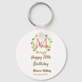 Chaveiro Happy 20th Birthday red add name monogram wreath