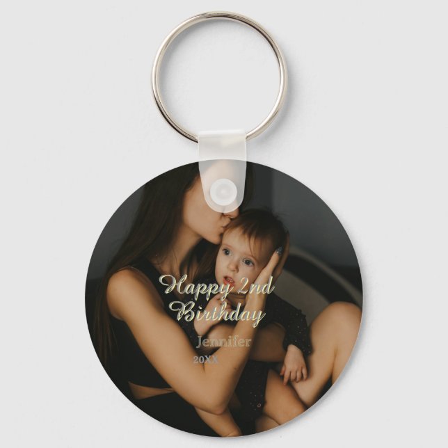 Chaveiro Happy 2nd birthday kids baby mother yellow gray na (Frente)