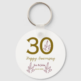 Chaveiro Happy 30th anniversary name date golden red leaf