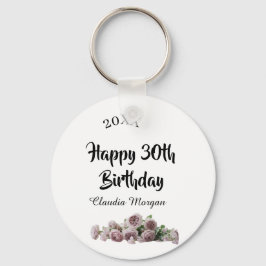 Chaveiro Happy 30th birthday pink white mauve floral name y