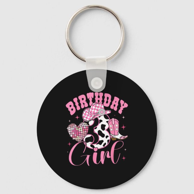 Chaveiro Happy 3rd Birthday Girl Outfit Rodeo Western Cowgi (Frente)