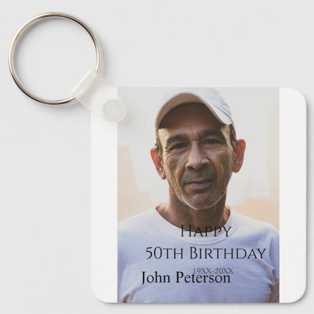 Chaveiro Happy 50th birthday name photo year man simple min (Frente)