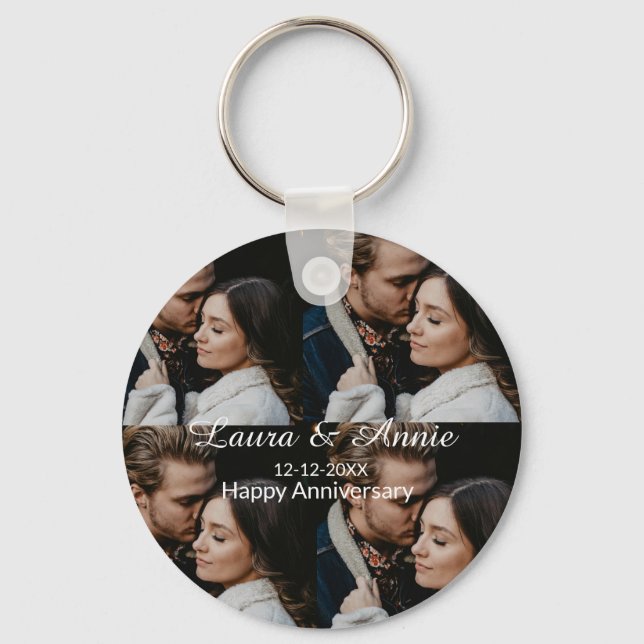Chaveiro Happy anniversary photo collage name date simple w (Frente)