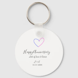 Chaveiro Happy anniversary pink blue heart name date simple