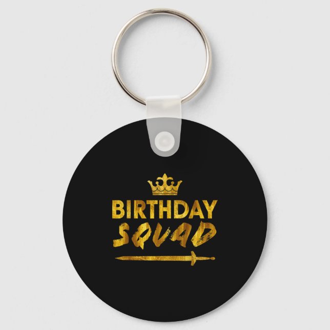 Chaveiro Happy Birthday Squad King Crown Sword Party Golden (Frente)