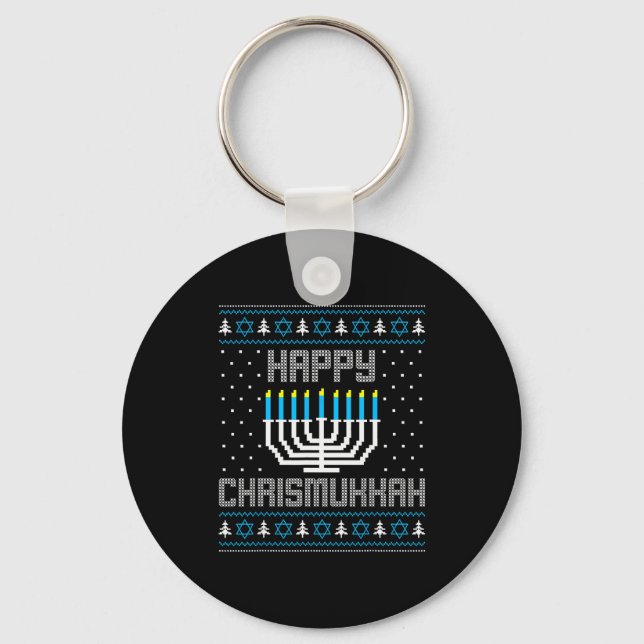 Chaveiro Happy Chrismukkah Menorah Ugly Sweater Christmas H (Frente)