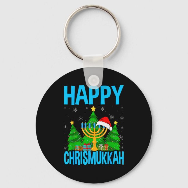 Chaveiro Happy Chrismukkah Santa Hat Christmas Hanukkah Sle (Frente)