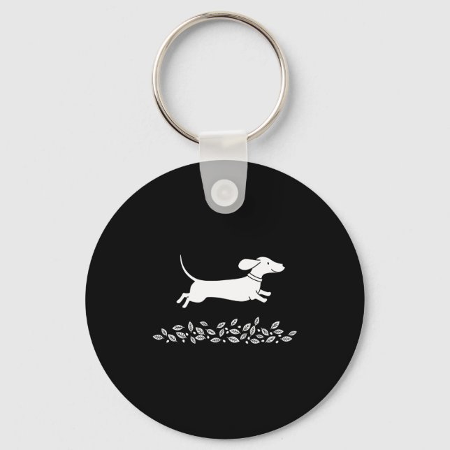 Chaveiro Happy Dachshund With Autumn Leaves For Pet Lovers  (Frente)