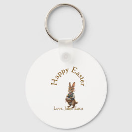 Chaveiro Happy Easter brown bunny with eggs love add name 