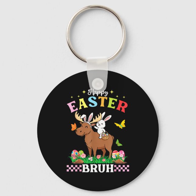Chaveiro Happy Easter Bruh Cute Moose Bunny Ears Basket Egg (Frente)