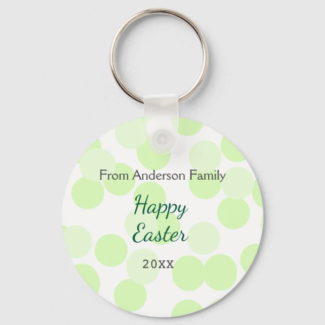 Chaveiro Happy Easter gray green polka dots family name (Frente)
