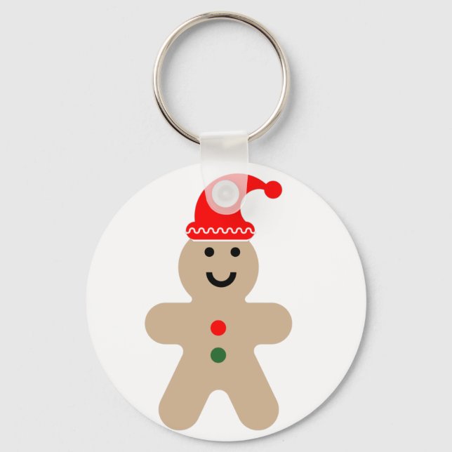 Chaveiro Happy Gingerbread man wearing a Santa hat Keychain (Frente)