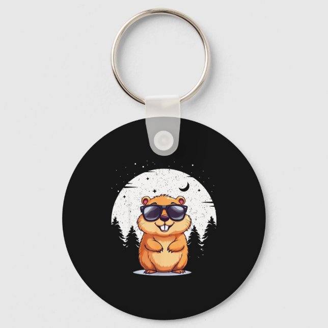 Chaveiro Happy Groundhog Day Ground Hog With Hat Animal Lov (Frente)