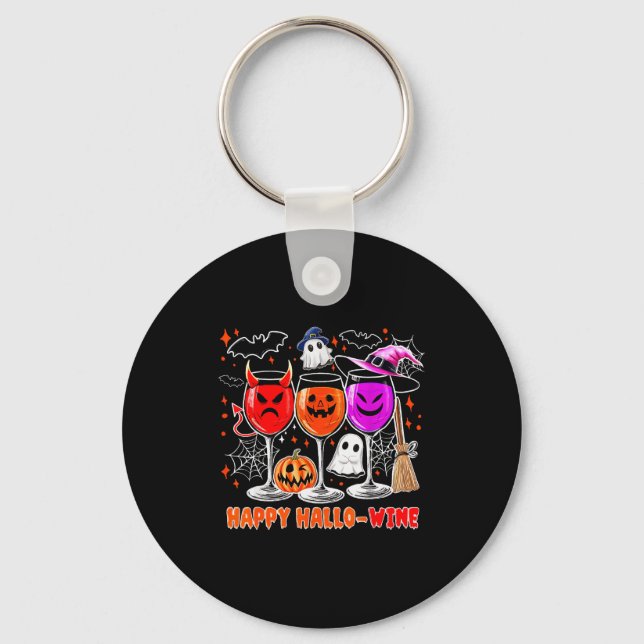 Chaveiro Happy Hallo-wine Funny Halloween Gl Wine Drinking  (Frente)