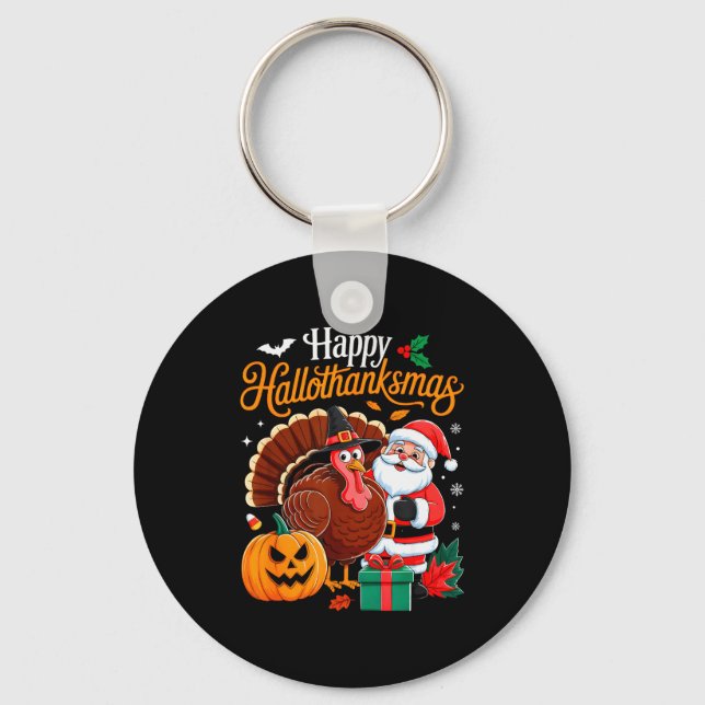 Chaveiro Happy Hallothanksmas Funny Halloween Thanksgiving  (Frente)