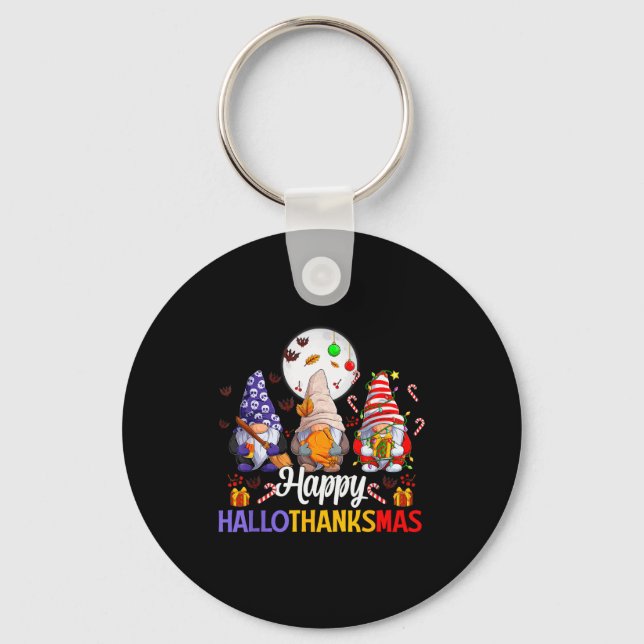 Chaveiro Happy Hallothanksmas Gnomes Lover Halloween Merry  (Frente)