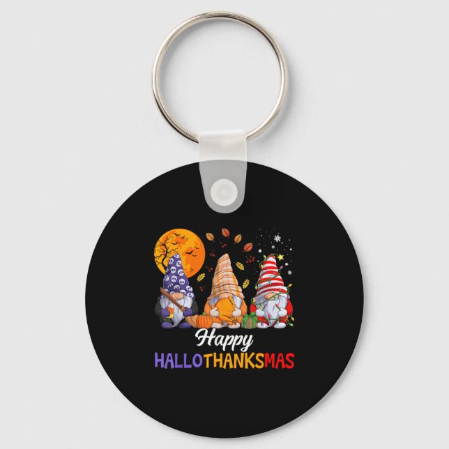 Chaveiro Happy Hallothanksmas Gnomes Lover Halloween Merry  (Frente)