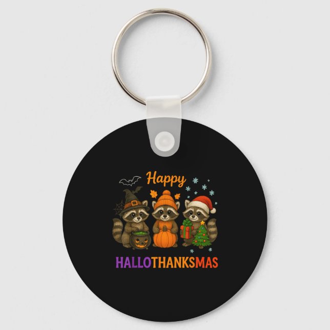 Chaveiro Happy Hallothanksmas Raccoon Halloween Christmas  (Frente)