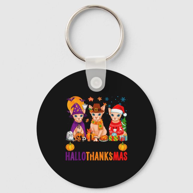 Chaveiro Happy Hallothanksmas Sphynx Cats Halloween Thanksg (Frente)