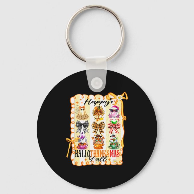Chaveiro Happy Hallothanksmas Y’all Coquette Bow Halloween  (Frente)