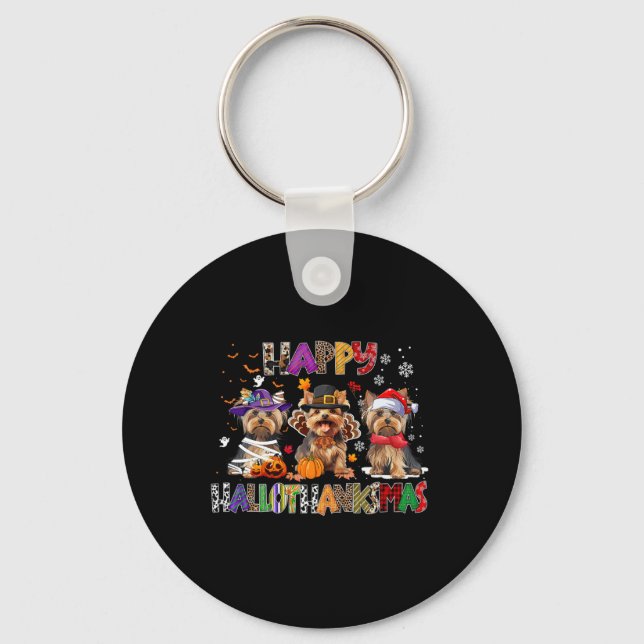 Chaveiro Happy Hallothanksmas Yorkshire Dog Halloween (Frente)